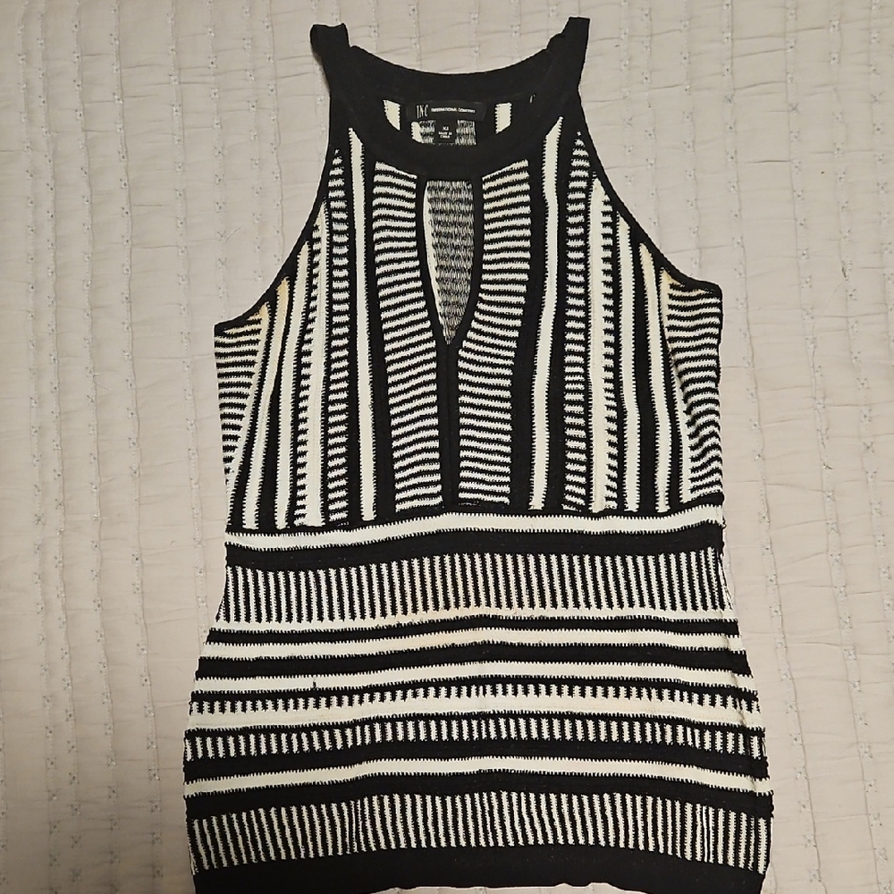 Inc. from Macy's Black and White Striped Tank Top With Keyhole X-Small